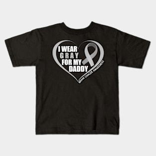 I Wear Gray For My Daddy  Brain Cancer Awareness Month 2024 Kids T-Shirt